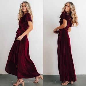 Baltic Born Andi Ribbed Velvet Wrap Dress Mulberry